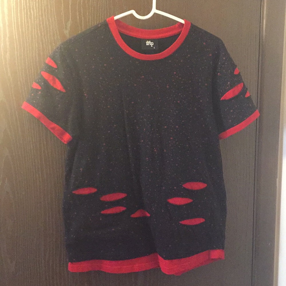 Red Short-Sleeved Shirt With Tears